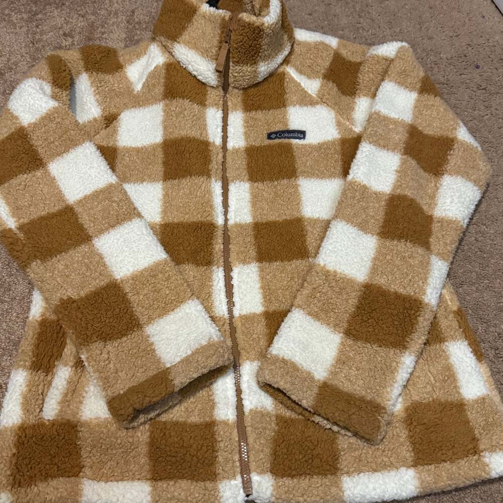 Columbia Women's West Bend II Print Full Zip Sherpa Fleece Jacket Brown Check